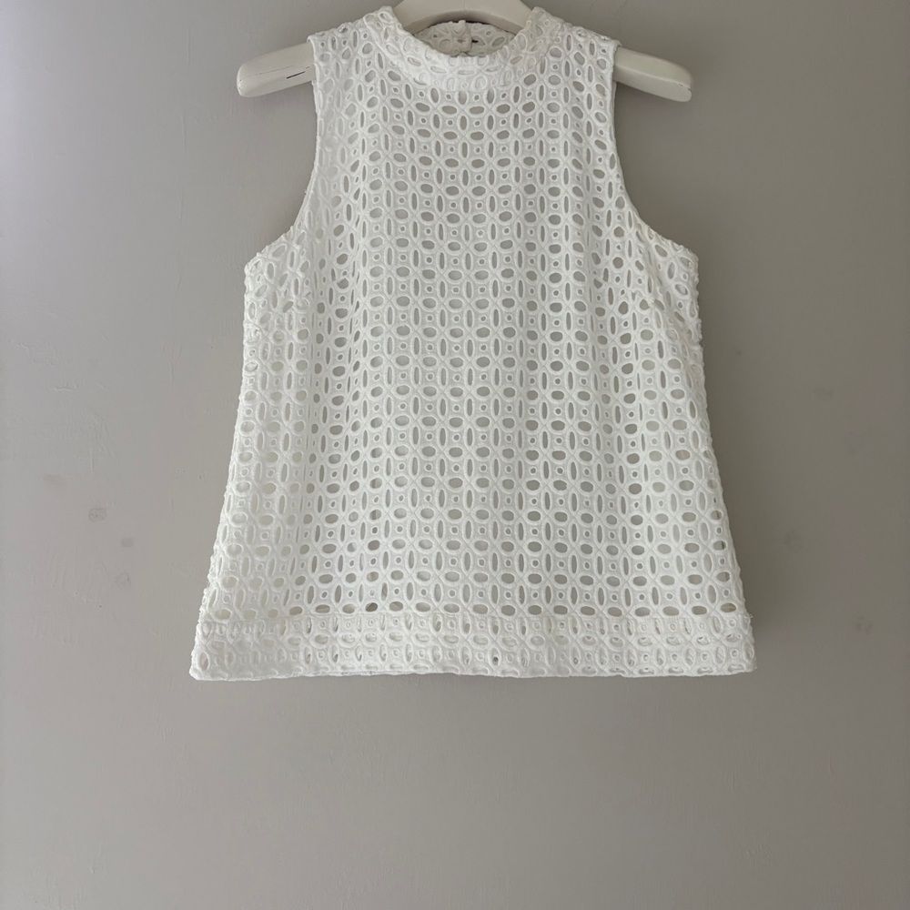 J. Crew High Neck Sleeveless White Eyelet Top - Size 8